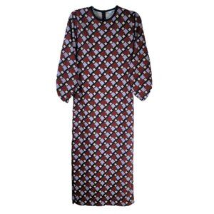 Zara Geometric Print Long Sleeve Midi Dress XS Side Slit